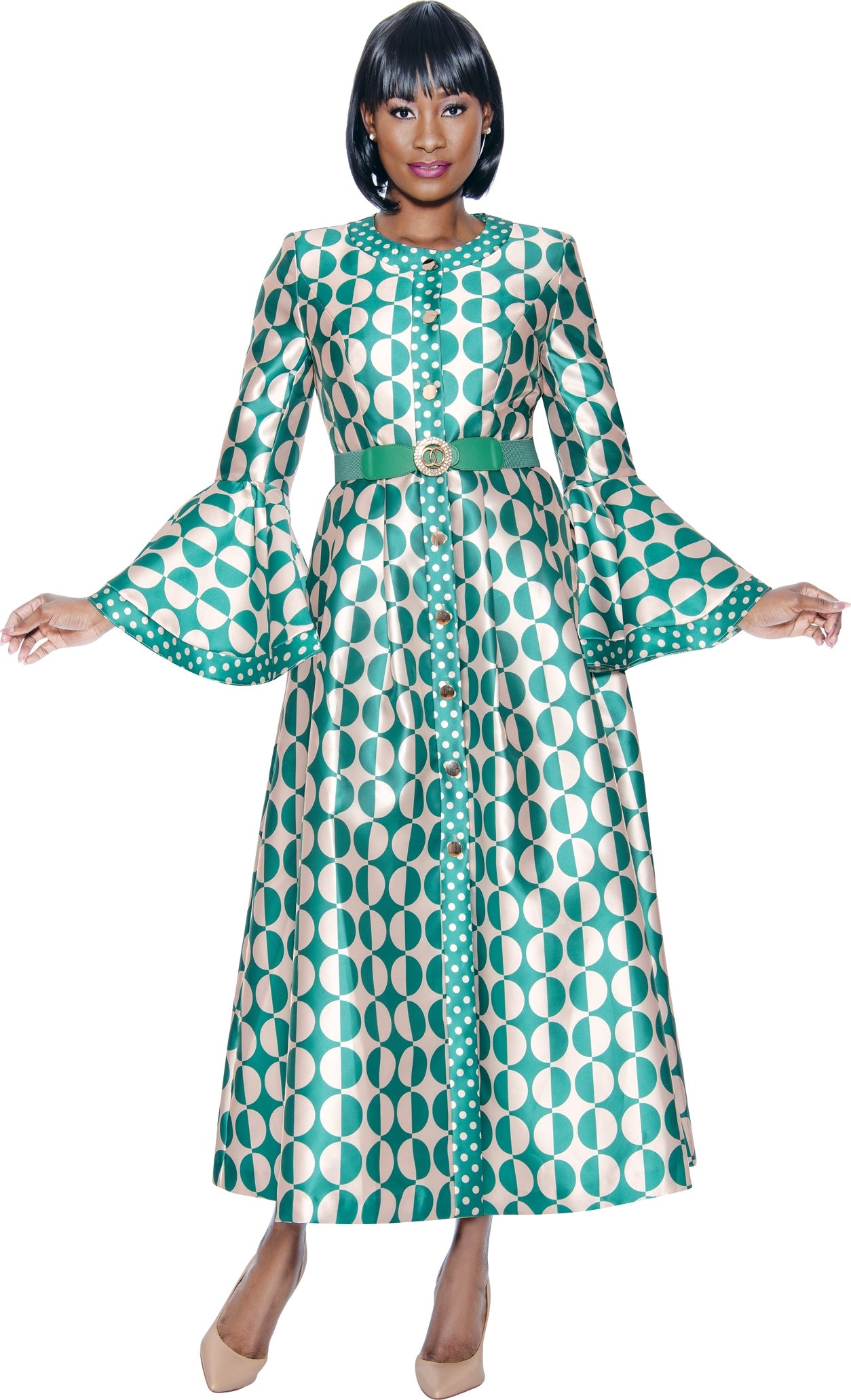 Terramina 7071 Belted Button Front Print Dress