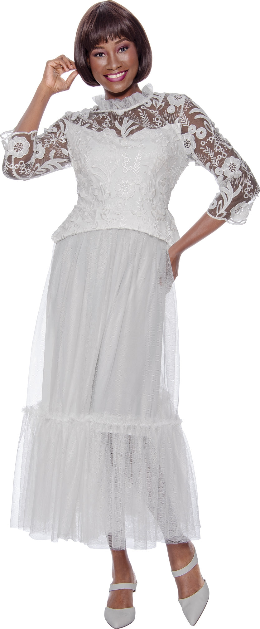 Terramina 7146 Lace Sleeved Tulle Dress