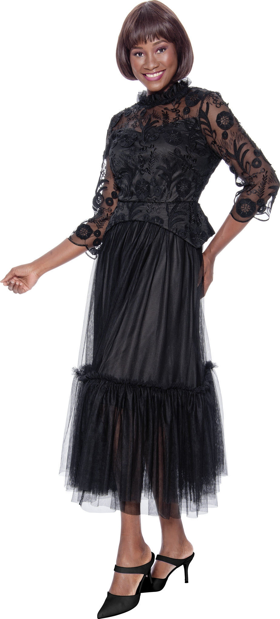 Terramina 7146 Lace Sleeved Tulle Dress