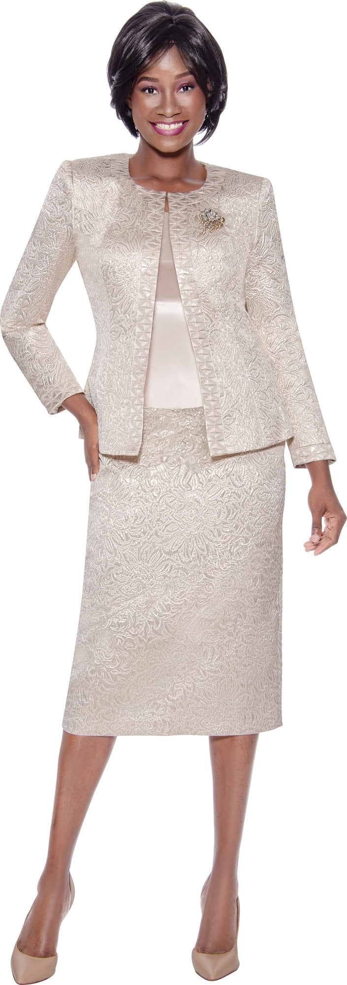 Terramina 7149 3pc Open Jacket Brocade Skirt Suit