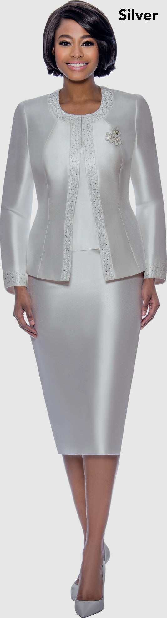 Terramina 7637 Embellished Trim 3pc Skirt Suit