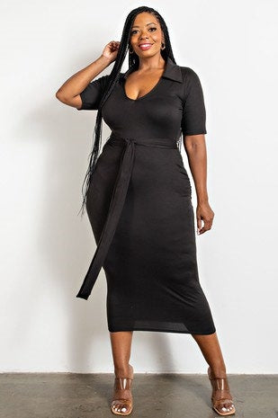 The Curve 74181CD Tie-waist Knit PlusSize Dress