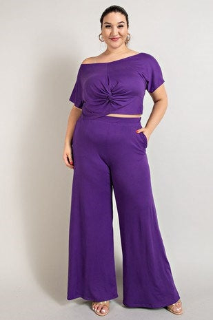 The Curve 74216CJSS Off-shoulder Knit PlusSize 2pc Pant Set