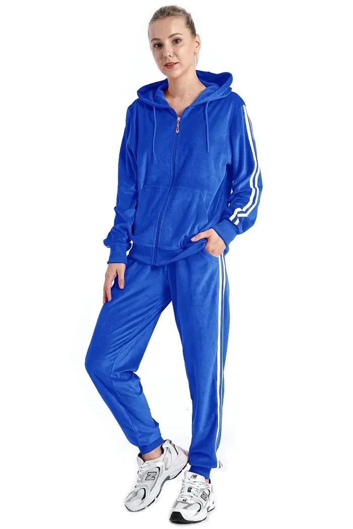 Tracksuit LJS201 Stripe Trim Velour 2pc Jog Set