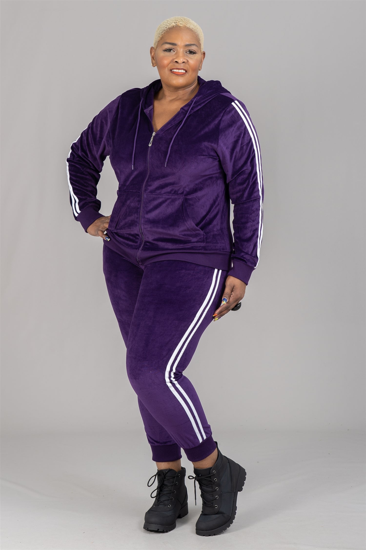 Tracksuit LJS201 Stripe Trim Velour 2pc Jog Set