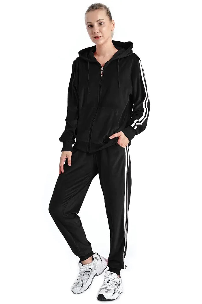 Tracksuit LJS201 Stripe Trim Velour 2pc Jog Set