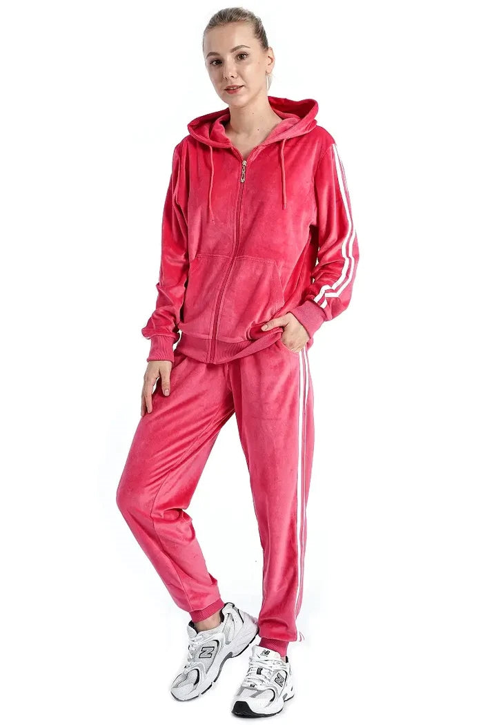 Tracksuit LJS201 Stripe Trim Velour 2pc Jog Set