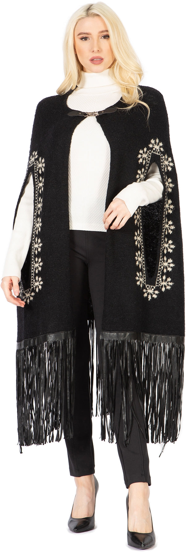 Vertigo VT34289 Print Fringe Knit Cape