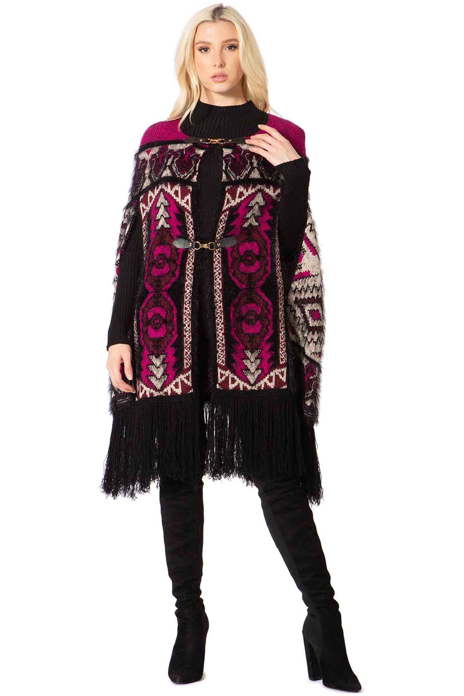 Vertigo VT34326 Print Knit Fringe Cape