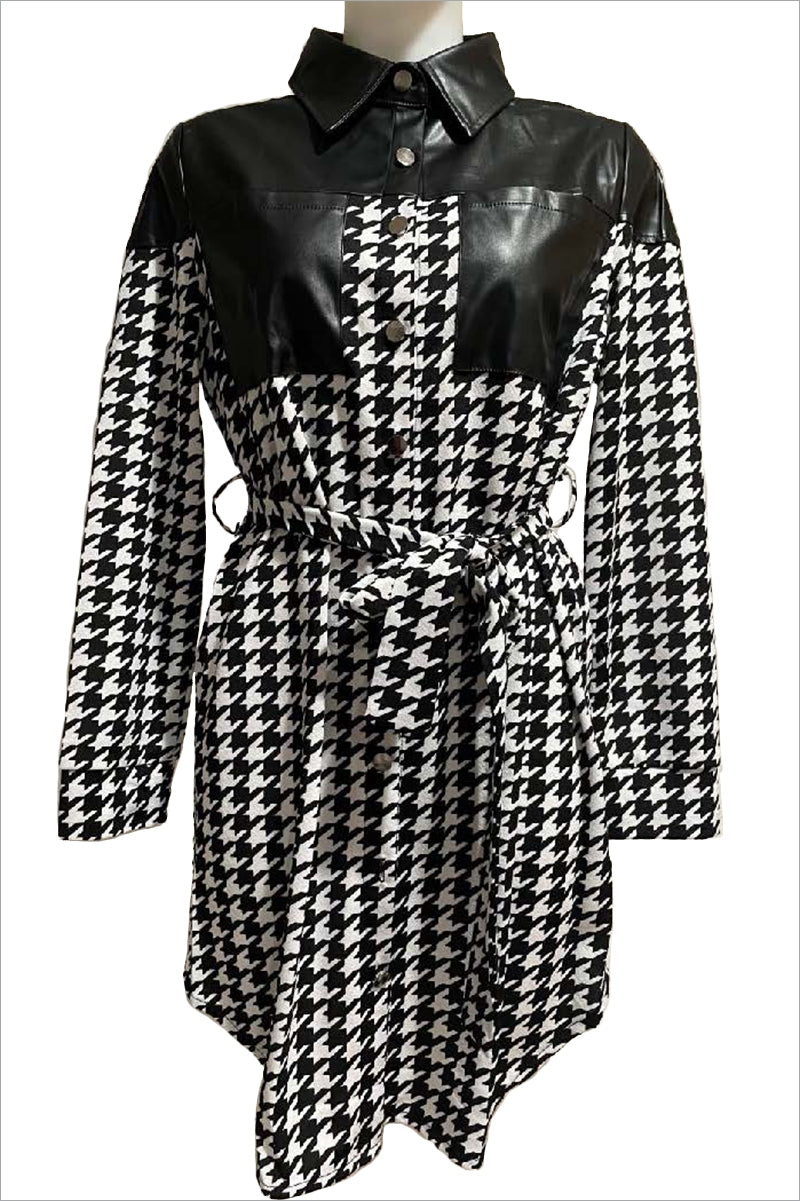 WoWo DRE23236X Belted Houndstooth PlusSize Dress