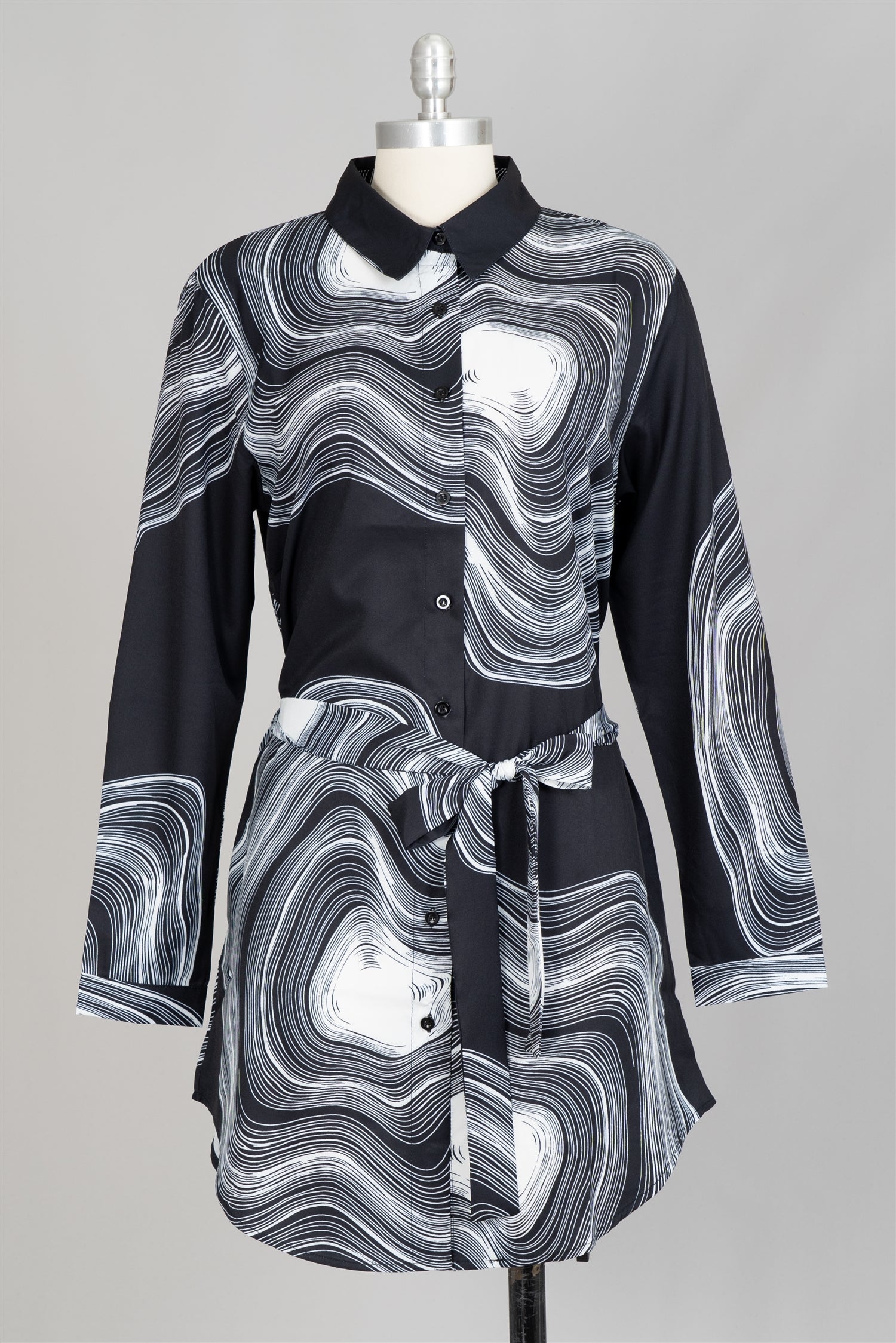 WoWo T6014 Belted Print Tunic Top